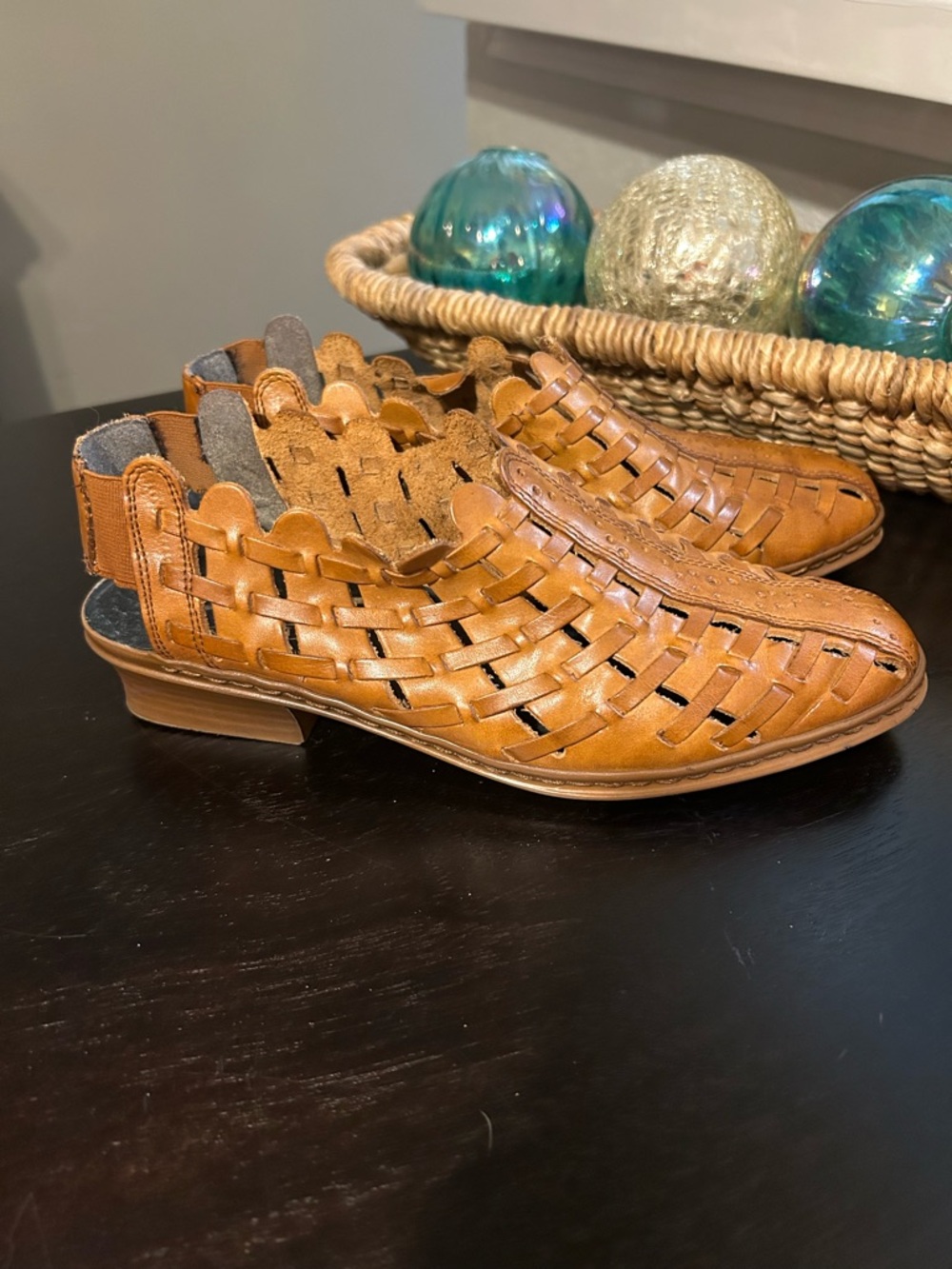 Rieker Anti-stress Tan Leather Woven Slingback Comfort  Shoes Size 39
